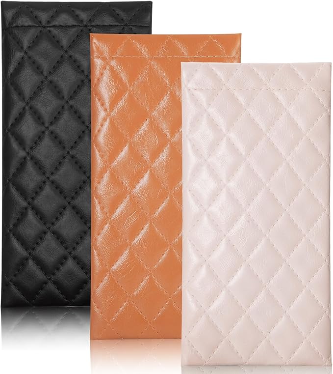 TRIUMPH VISION Squeeze Leather Sunglasses Pouch - 3 Pack Glasses Case Soft Eyeglass Sleeve Pouch Holder