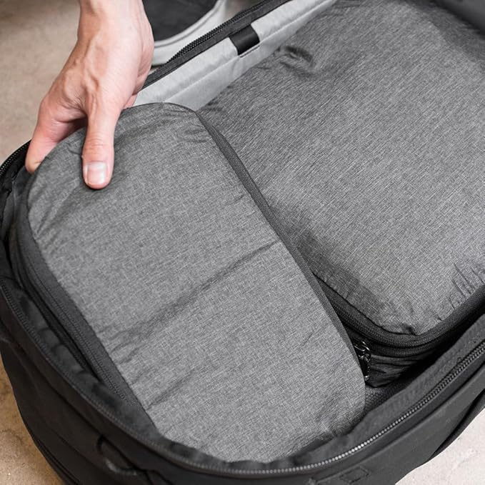 Peak Design Packing Cube, Charcoal, Weatherproof Luggage Cube with Dual Compartment Organization, Expansion and Compression, Zipper Opening, Travel Organizer for Men and Women, Size M (Pack of 2)