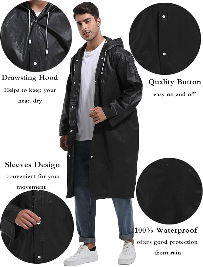 2PCS Rain Ponchos for Adults Reusable Rain Coats for Adults Rain Jackets Raincoats for Men Women
