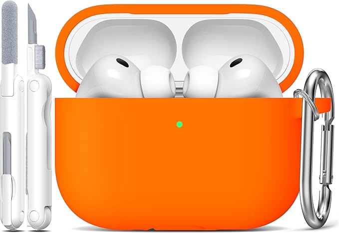 R-fun for AirPods Pro 3 Case (2025), Soft Silicone Protective Case Cover Compatible with Apple AirPods Pro 3rd Generation (USB-C Cable) for Women Men with Cleaning Kit and Keychain, Orange