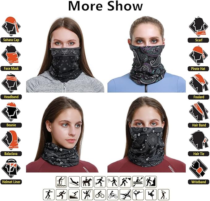 VANCROWN Headband Neck Gaiter Head Wrap Headwear Face Mask Magic Scarf Bandana for Men and Women