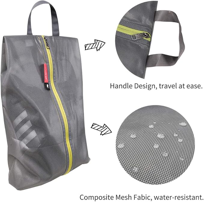 pack all Plus-Sized Shoe Bag for Travel, Water-Resistant Shoe Pouch for Gym, Odor-Resistant Soccer Cleats Bag for Sport (Grey, 1-Pack)