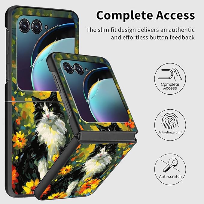 for Motorola Razr 2025 Case,for Moto Razr 60 Phone Case Cute Slim Hard PC Ultra-Thin Anti-Scratches Shockproof Protective Phone Cover,Watercolor Cat Floral