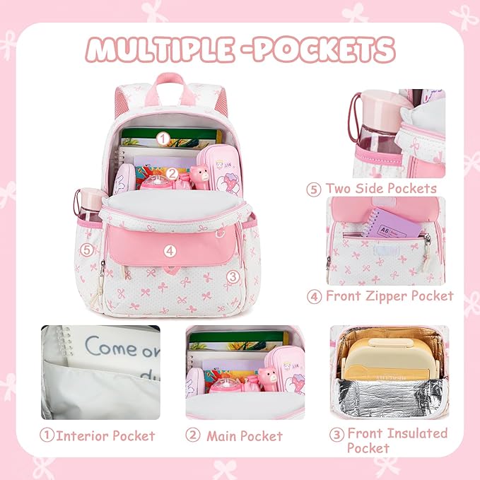 BTOOP Kids Backpack for Girls 4-6, Small Girls Backpack-Preschool Kindergarten School Bookbag with Insulated Lunch Compartment & Chest Strap for Girl