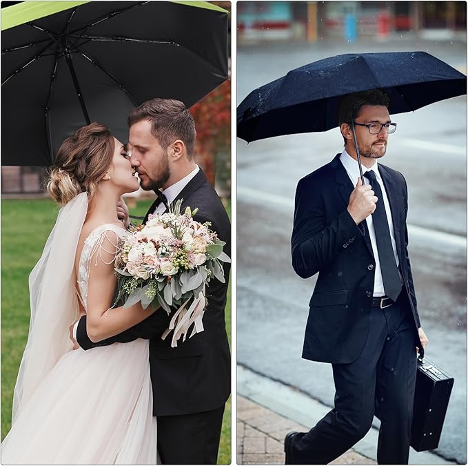Jexine 6 Pcs Windproof Travel Umbrella for Rain Compact Small Automatic Lightweight Portable Umbrella for Men Women Backpack