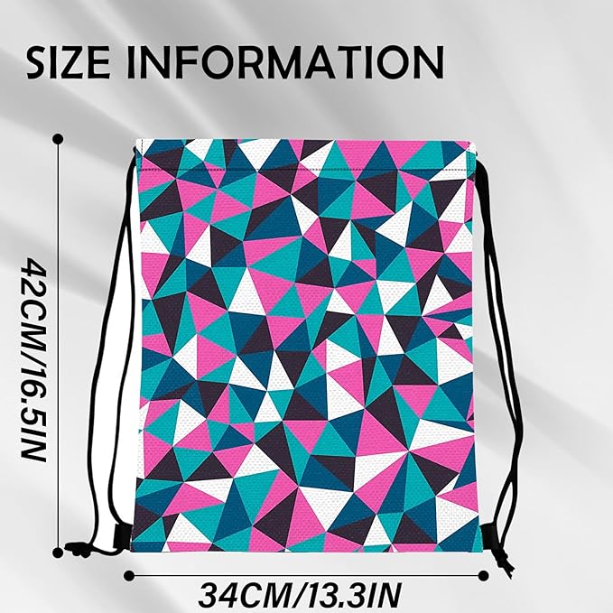 Drawstring Backpack for String Bag Waterproof Cute Sports Beach Swimming Travel (13"×17")-Geometry
