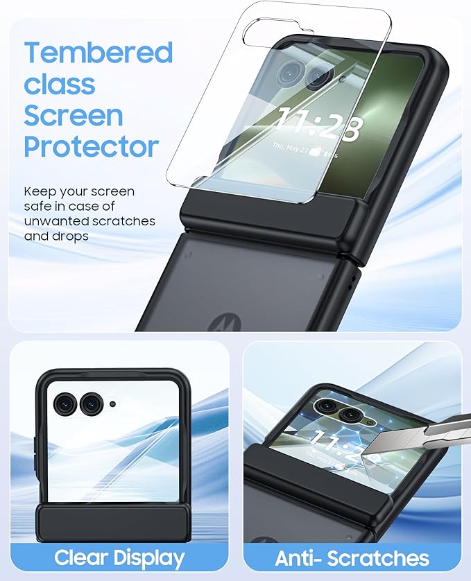 for Motorola Razr+ Plus 2026,Razr+ Plus 2025/2024 Case with Hinge Protection, Screen Protector, Skin Feel Translucent Frosted, Shockproof Cover for Razr+ 2026/2025/2024-Black