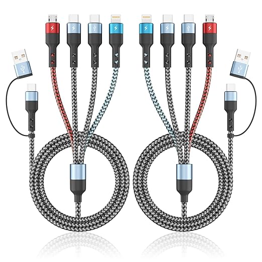 Multi Charging Cable, 6-in-1 USB A/C Cable with Dual Type-C/IP/Micro USB, (2Pack 5FT) Multi Chargers Cord for All Devices, Phone Charger Cord for iPhone 17/16/15/14, Galaxy, Android