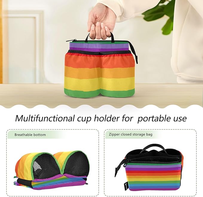 Luggage Cup Holder for Suitcases Free Hands Suitcase Cup Holder Travel Luggage Drink Holder Portable Luggage Cup Caddy Bag Carrier with Handle Vibrant Colorful Stripes