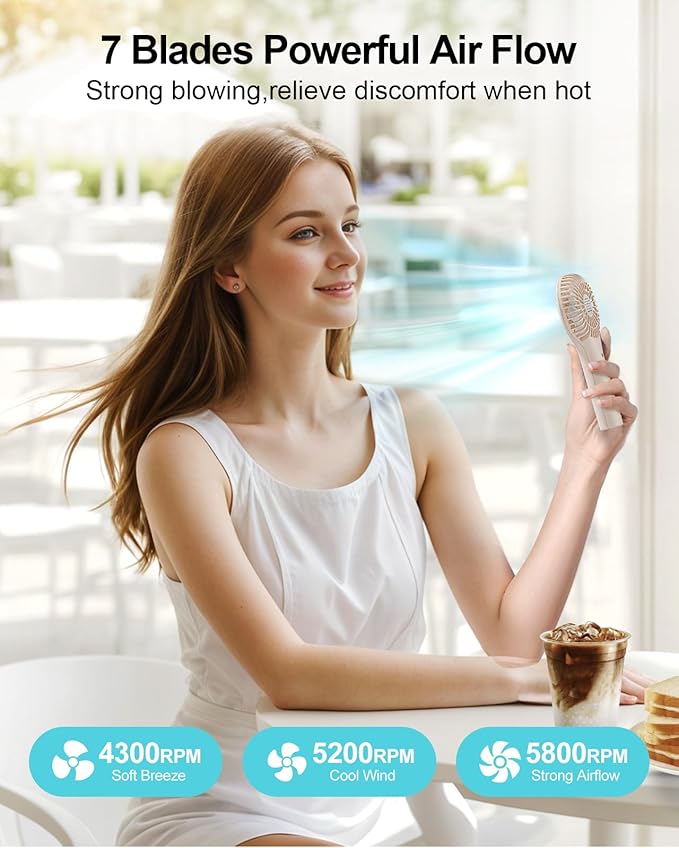 TriPole Portable Handheld Fan Mini Personal Fan with 3 Speeds, Powerful Battery Hand Held Fans for Travel Trip Outdoor Concerts, Cute Small Rechargeable Lash Fans for Makeup Skincare Drying, Cream