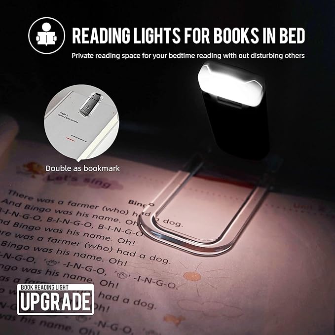 EGWASER Portable USB Rechargeable LED Clip-on Book Light for Eye-Protection, 3 Brightness Adjustable Dimmable Bookmark Light for Reading in Bed (Black)