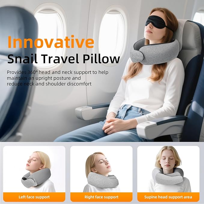 Travel Neck Pillows for Airplanes, Premium 100% Memory Foam Neck Pillow with Alternative Skin-Friendly Silk Cover - Upgrade Liner Enables Easy Pillowcase Cleaning, Travel Pillow Fits Plane, Car, Train
