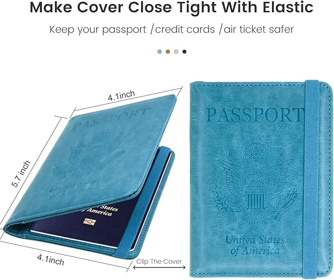 Passport Holder for Travel, RFID Blocking Passport Cover with Vaccine Card Slot, Leather Travel Wallet Combo & ID Organizer for Women, Teal
