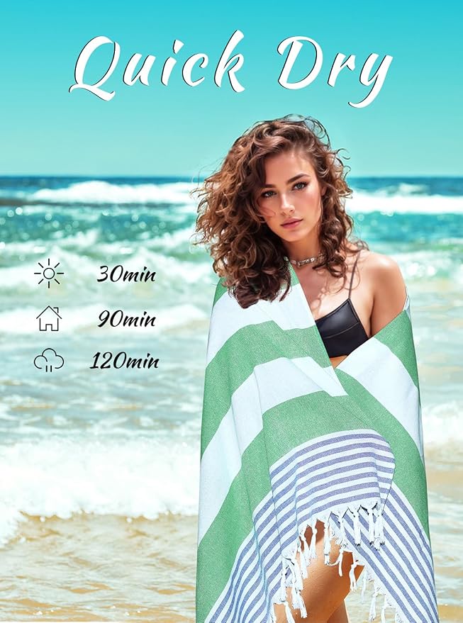 cabanana Turkish Beach Towel Oversized - 40"x70" Quick Dry Sand Free Thin Beach Towels for Adults,Extra Large Cotton Lightweigh Travel Towel for Beach Accessories (Turquoise Navy)