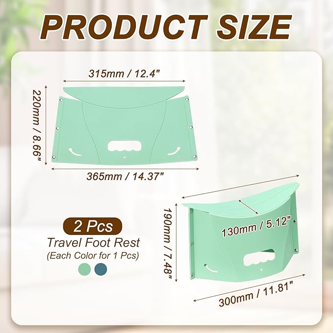 PATIKIL Travel Foot Rest, Portable Airplane Footrest with Handbag Function Lightweight Foldable Foot Stool to Relieve Back & Knee Pain for Long Flight Outdoor Camping, Dark & Pale Green