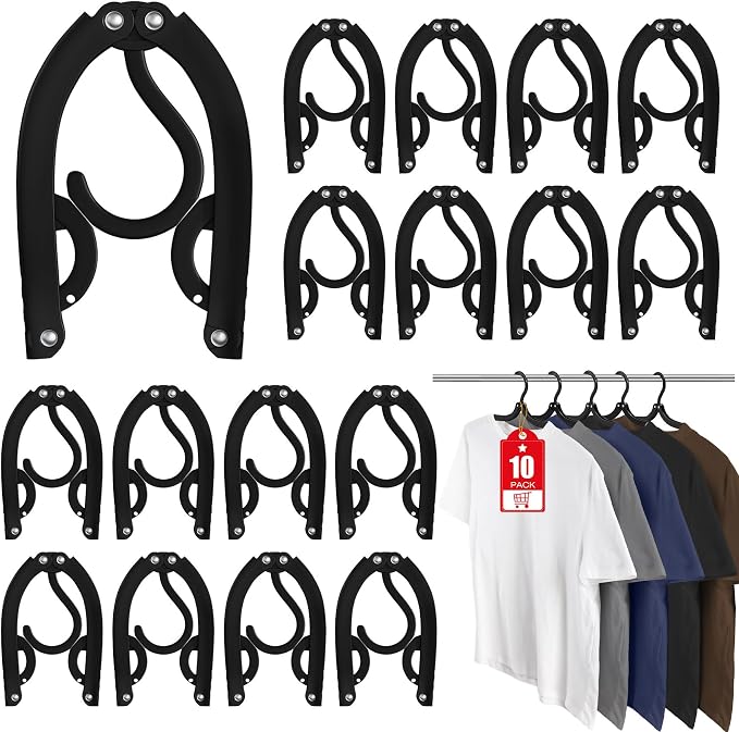 10 Pcs Travel Hangers Portable Foldable Travel Hanger Organizer, Plastic Cruise Ship Accessories Essentials 2026 Clothes Hanging Rack Folding Hangers for Travel Camping Fly RV Europe Suitcase, Black