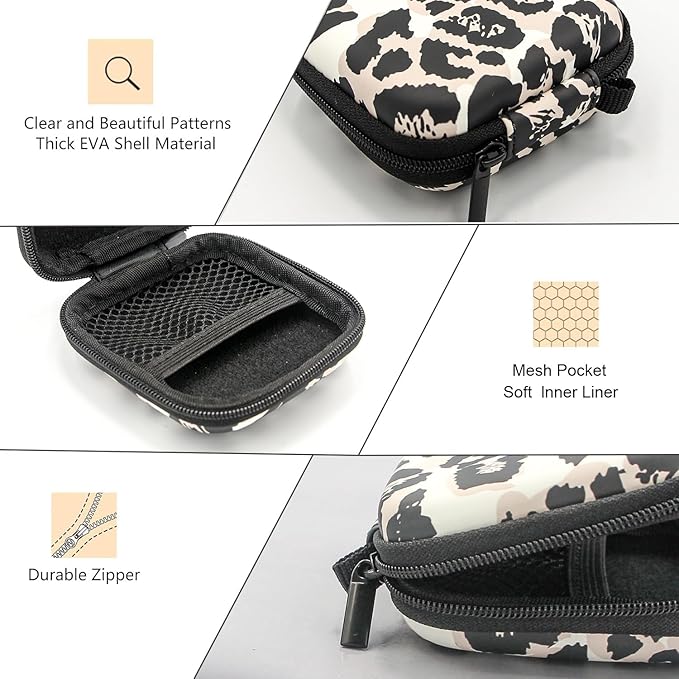 Earbud Case,Headphone Organizer Earbud Storage Bag, Hard EVA Shockproof Cover Carrying Case with Carabiner Clip Compatible with AirPods 4 AirPods Pro 2nd /3/2/1 Bose Galaxy Buds (Leopard)