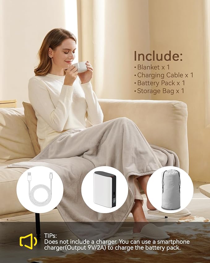 Cordless Heated Blanket with Battery Pack - Rechargeable Heated Shawl & Portable Heated Throw,Far-Infrared Heating,Wearable Blanket for Office,Travel,Car & Outdoor, Gift for People Who Are Always Cold