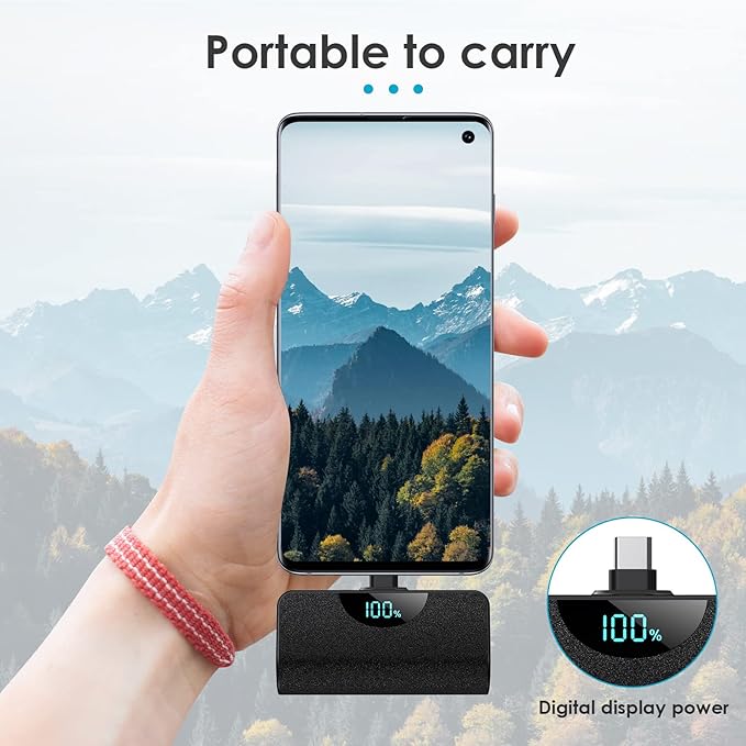 Mini Portable Charger 5500mAh Power Bank, 15w PD USB C Cell Phone Portable Power, LCD Display Battery Pack Compatible with Android Phone/Samsung Galaxy S22,S21/Note/Moto/LG/Pixel /Nexus/OnePlus 9 etc