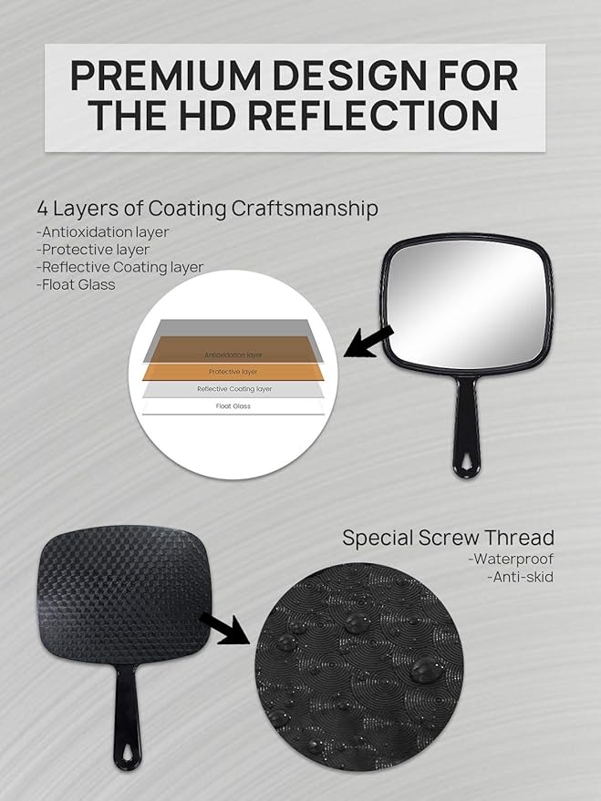 OMIRO 12.4" L x 9" W Hand Mirror, All Black Handheld Mirror with Handle