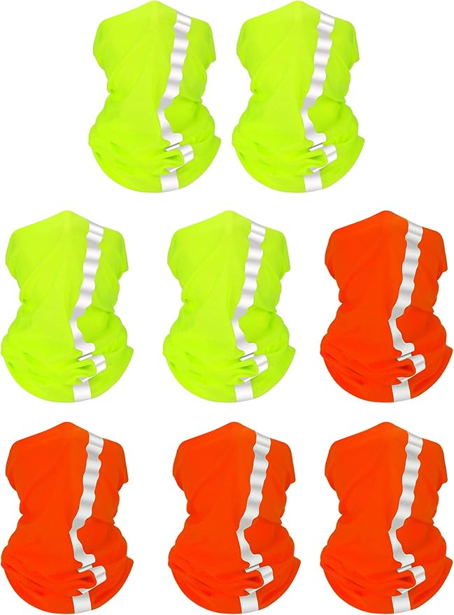 SATINIOR 8 Pcs Neck Gaiter Face Mask, Reflective Summer UV Protection Cooling Scarf Neon Breathable Bandana for Men Women