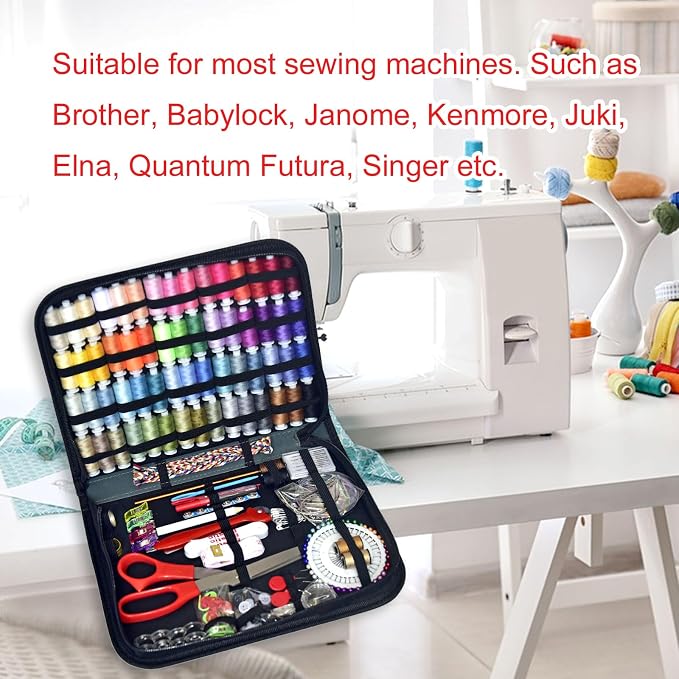 Sewing Kit with Case Portable Sewing Supplies for Home Traveler, Adults, Beginner, Emergency, Contains 60 Sewing Thread, Scissors, Needles, Measure etc（Dark Blue Green，XL)