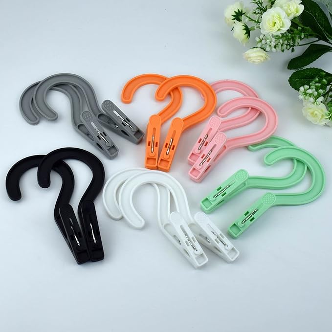 Laundry Hooks Boot Hangers Plastic Clothes Pins Hanger Clips for Bathroom Travel Portable (Multi-Color 12PCS)