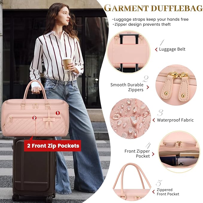 RAINSMORE Garment Bags for Travel Women Convertible Garment Duffle Bag for Hanging Clothes, Large Carry On Garment Bag with Shoe Bag & Wet Pocket, Foldable Dress Suit Business Travel Weekender Bags