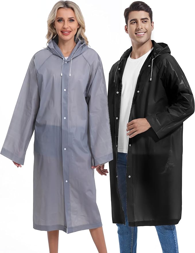 2PCS Rain Ponchos for Adults Reusable Rain Coats for Adults Rain Jackets Raincoats for Men Women