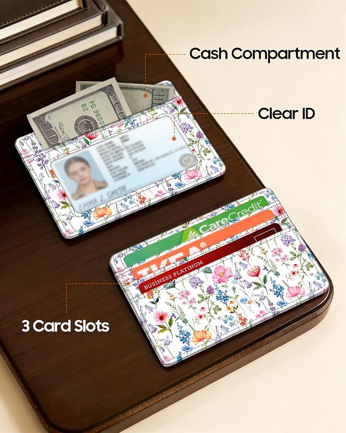 FINTIE Slim Minimalist Front Pocket Wallet, RFID Blocking Credit Card Holder Card Cases with ID Window for Men Women (Flower Fantasy)