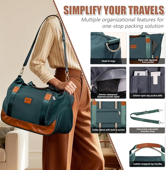 Cosbarn Luggage Sets 5 Piece with TSA Lock Spinner Wheels, Unisex Hard Case ABS Suitcase Set, Hardshell Lightweight Waterproof Travel Hardside Suitcases with Wheels for Women Men, Dark Green