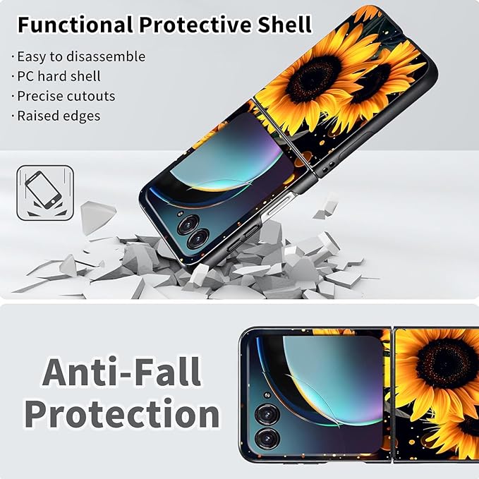 for Motorola Razr Plus 2025 Case,for Razor Plus 2025 Phone Case Cute Slim Hard PC Ultra-Thin Anti-Scratches Shockproof Protective Cover,Glitter Sunflower