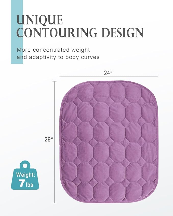 Cottonblue Weighted Lap Blanket Pad 7 lbs 29" x 24", Cozy Luxury Crystal Velvet Weighted Blanket for Adults, Small Weighted Blanket Throw All Season for Travel Relaxation Sleeping, Purple Blanket