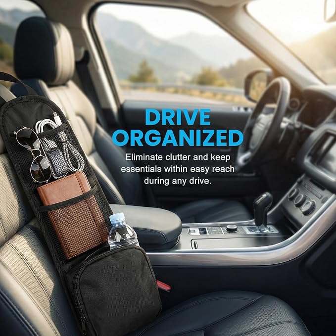 Car Seat Storage Hanging Bag, Multi-Pocket Auto Interior Seats Side Organizer with Mesh Pockets, Multifunctional Vehicle Seat Mesh Storage Bag for Phones Wallets Glasses