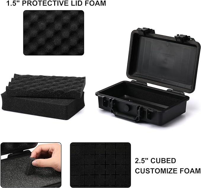 Mayouko Portable Tool Box with Shock- Proof Sponge, Water Proof Grade IP67, Waterproof Hard Case with Foam Insert, Shockproof Carrying Case, Explosion Proof Box, 11.6"L×8.3"W×3.9"H