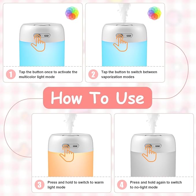 Portable Small Humidifier, 650ml Colorful Mini Humidifier for Bedroom, Office Desktop, Baby Room, Plants, Cool Mist Humidifiers(White)