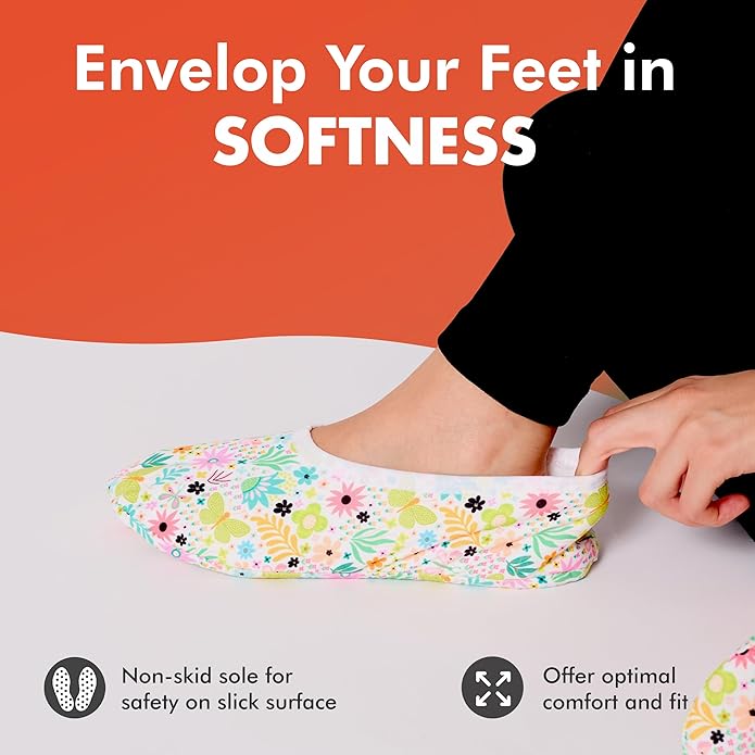Snoozies Skinnies Butterflies Bees slipper socks for Women Sherpa Lining Soft Non Slip and Foldable