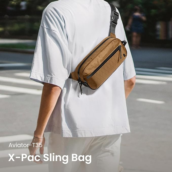 tomtoc 3.5L X-Pac Sling Bag with RFID Blocking, Crossbody Bag Minimalist Chest Shoulder Pack for Men/Women, Water-resistant Lightweight Casual Funny Pack for Travel/Daily Commute
