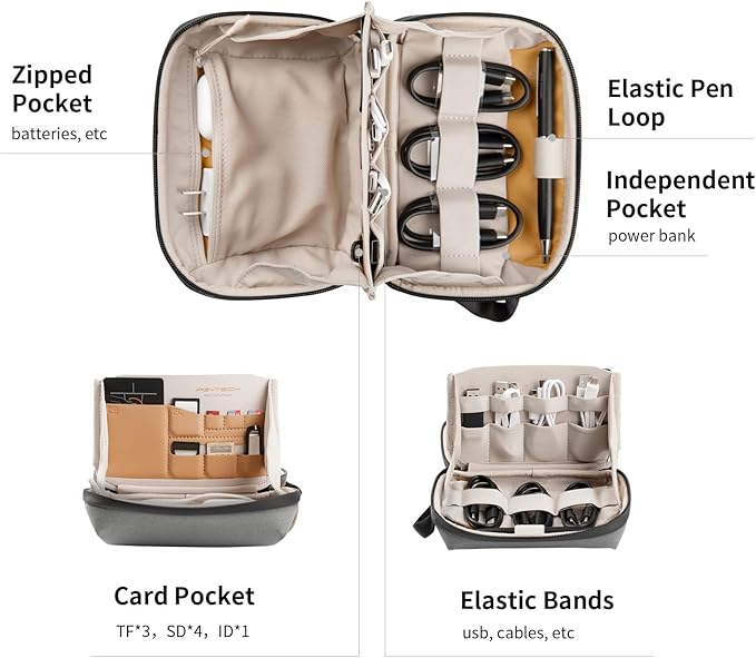 PGYTECH Mini Travel Tech Organizer, Waterproof Tech Bag, Electronics Accessories Organizer Carrying Case, Cable Organizer Bag for Cables, Cord, Phone Batteries, Charger,Photography SD Card, Black