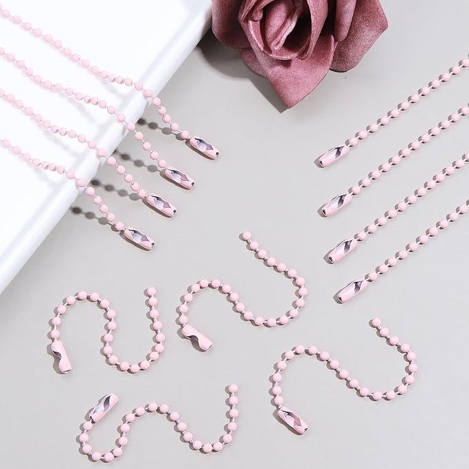 Lemonkey 100Pcs Ball Beads Chains Bulk,Pink Keychains Rings Metal Chains,4 Inch Dog Tag Metal Small Chains with Connectors for Hanging Decoration
