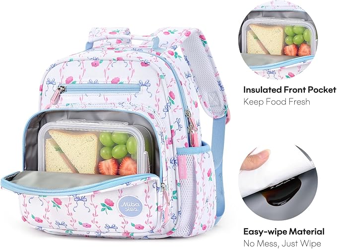 mibasies Toddler Backpack for Girls 2-4: Preschool Kindergarten Backpack - Cute Kids Backpacks for Girls - Bowknot Rose Sky Blue