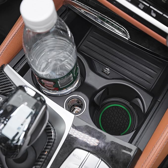 Mandark 2PCS Car Cup Holder Coasters, 2.75 Inch Non-Slip Insert Water Bottle Holder Pads, Dustproof Automotive Interior Accessories Mat, Universal for Vehicles, Trucks, RVs and More(Black/Green)