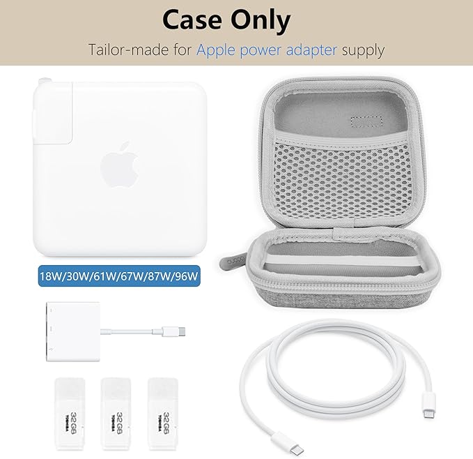 Charger Case for Macbook, Portable Tech Electronic Organizer Bag, Small Travel Storage Pouch for Laptop Accessories, MacBook Power Adapter, Charging Cords, USB Drives (Grey-Oxford, M)