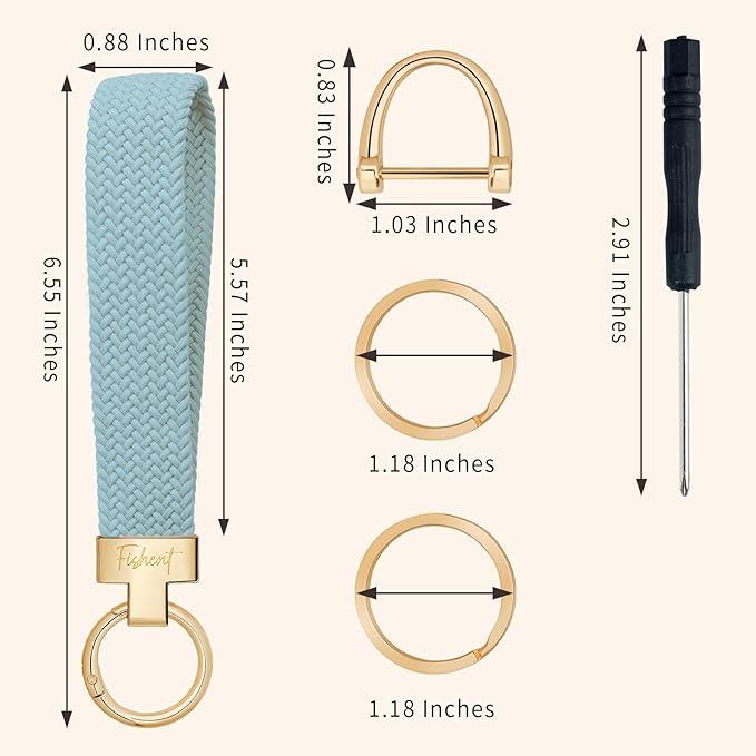 Fishent Stretchy Wristlet Keychain, Cute Key Chain, Woven Wrist Lanyard for Car Keys with 3 Keyrings and D-ring for Women Men