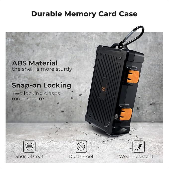 K&F CONCEPT Camera Battery Memory Card Case for 5 SD Cards, 2 Camera Batteries, 6 TF Cards, 3 CFE-A, 2 CF/XQD/CFE-B Cards, Water-Resistant Anti-Shock Case for Camera Batteries, NP-FZ100/NP-FZ50