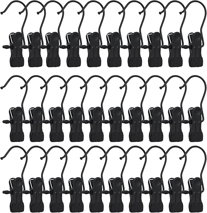 BEWISHOME 50 PCS Boot Hangers for Closet, Laundry Hooks with Clips, Boot Hanging Hold Clip, Clothes Pins, Space Saving Portable Travel Hangers Clip, Jeans, Tall Boots, Towel, Black FYC50B