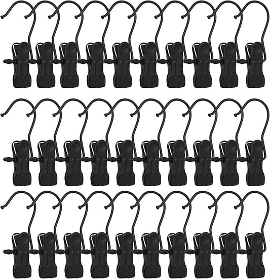 BEWISHOME 30 PCS Boot Hangers for Closet, Laundry Hooks with Clips, Boot Hanging Hold Clip, Clothes Pins, Space Saving Portable Travel Hangers Clip, Jeans, Tall Boots, Towel, Black FYC30B