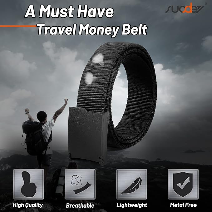 SUOSDEY Travel Money Belt, Nylon Hidden Money Pocket Belt with Plastic Buckle