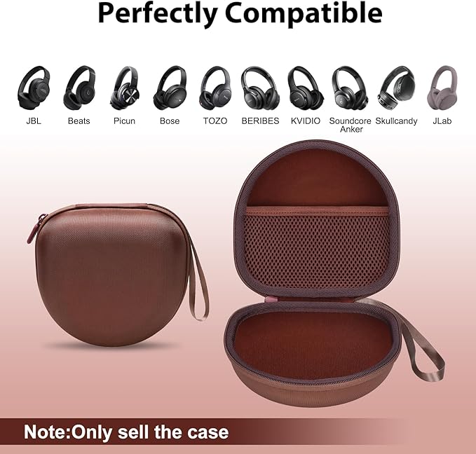 Headphone Headset Case for Beats Studio Pro Solo 4/JLab JBuds Lux ANC/JBL/TOZO/BERIBES/Picun/KVIDIO Noise Cancelling Over-Ear Foldable Headphone, Brown