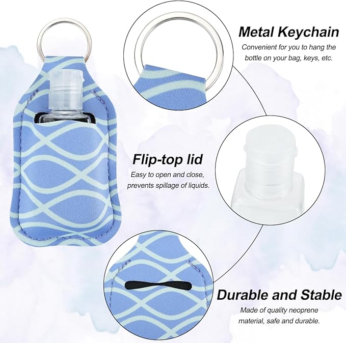 8Pcs Hand Sanitizer Keychain Holders, Set Includes 4 Pcs Holder Keychains and 4 Pcs Reusable Flip Cap Travel Bottles
